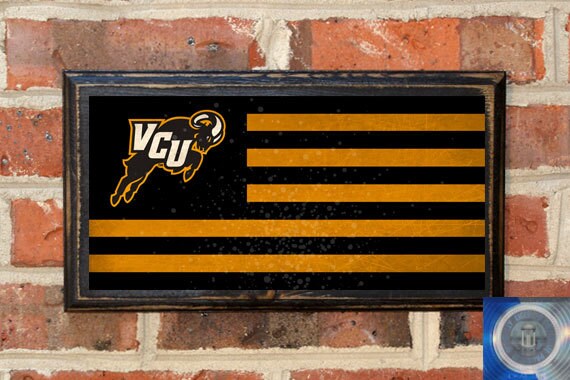 Virginia Commonwealth Rams Flag Wall Art Sign Plaque, Gift Present, Home Decor, Vintage Style, Rowdy Rodney Richmond Vcu Man Cave Antiqued