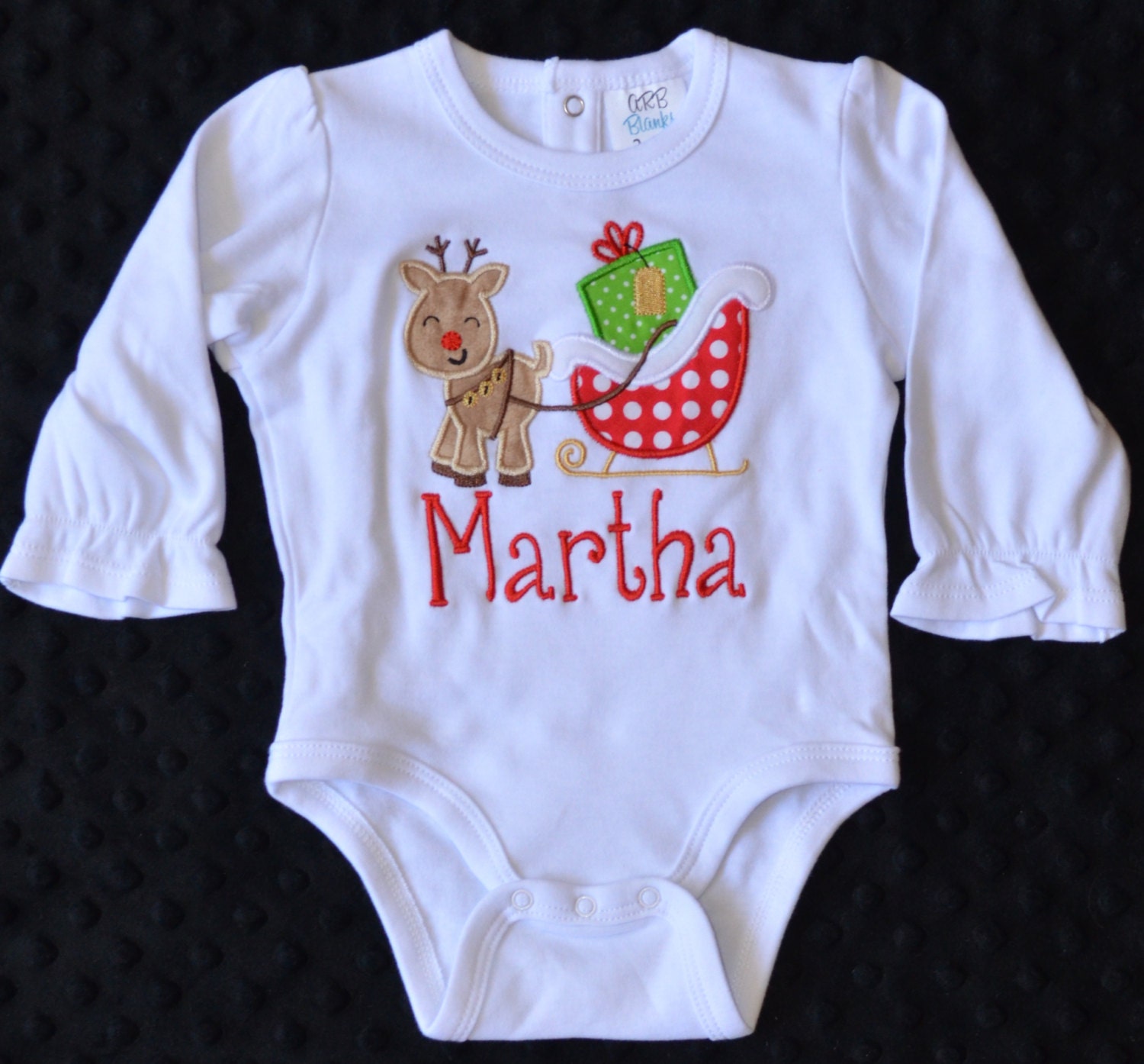 Reindeer Christmas Sleigh Applique Shirt Or Bodysuit Child, Baby Adult