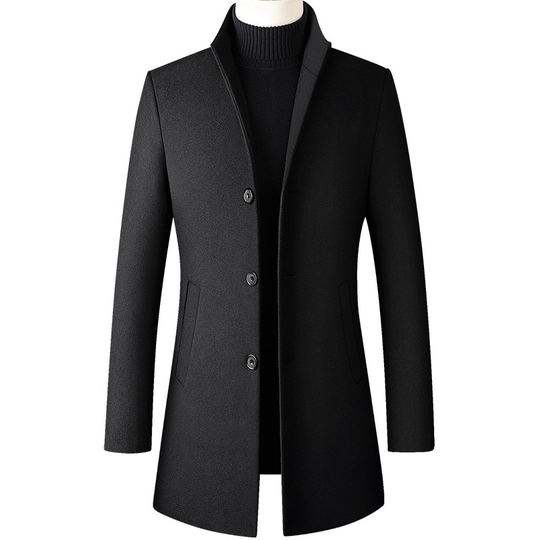 Winter Wool Coat Men Thick Stand Collar Coat Male Fashion Wool Blend Outwear Jacket Smart Casual Trench Plus Size Mens Overcoat - black, xxl