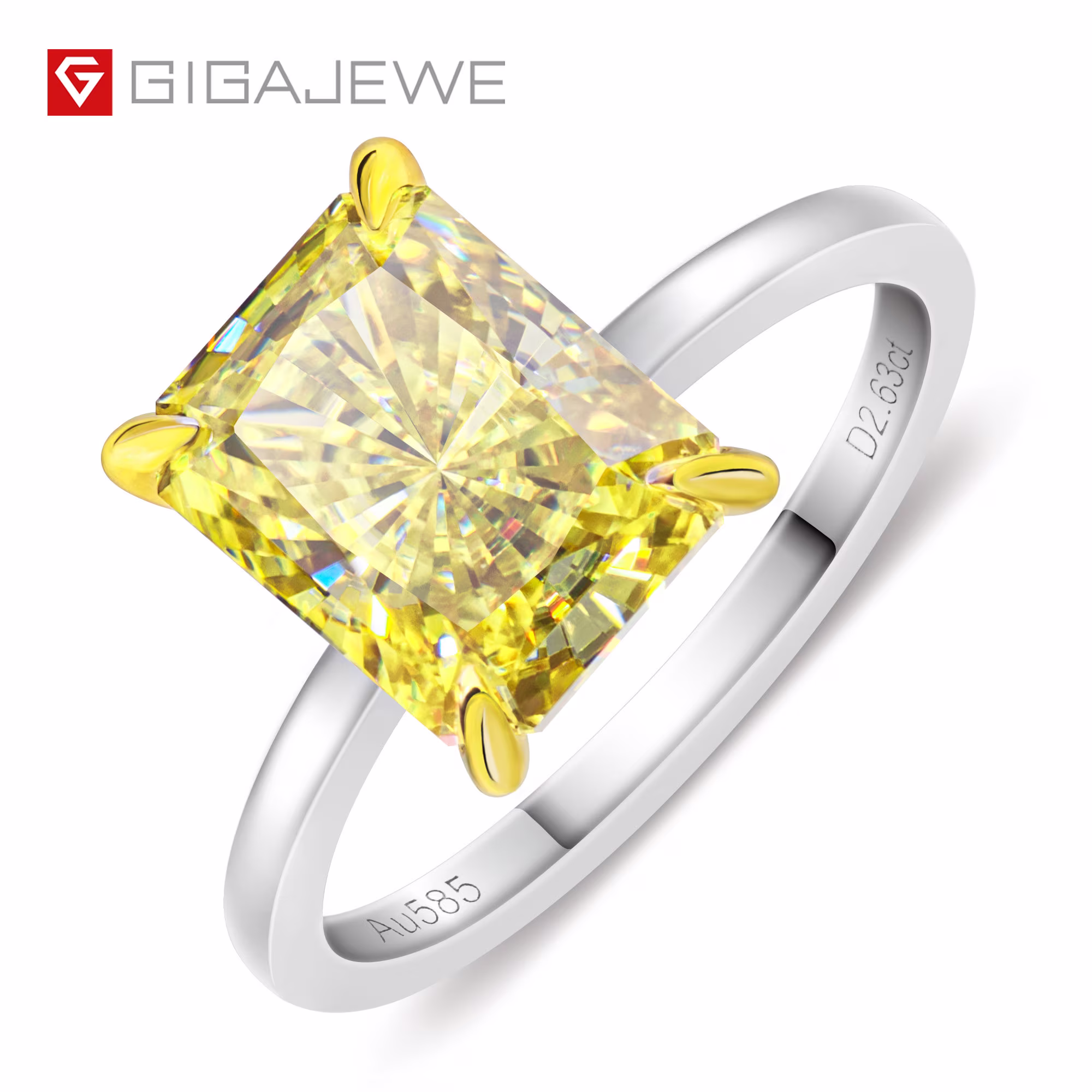 3Ct Vivid Yellow Uncoated Color 7x9mm Radiant Cut Ring Moissanite 9K/14K/18K White Gold, Ring, Engagement Women Gift