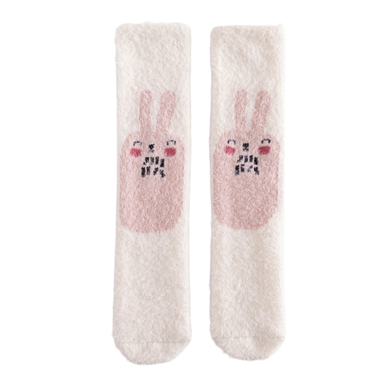 1 Pair Toddler Socks Warm-keeping Cartoon Pattern Blend Fabric Good Elasticity Infant Knee Long Socks for Home - white