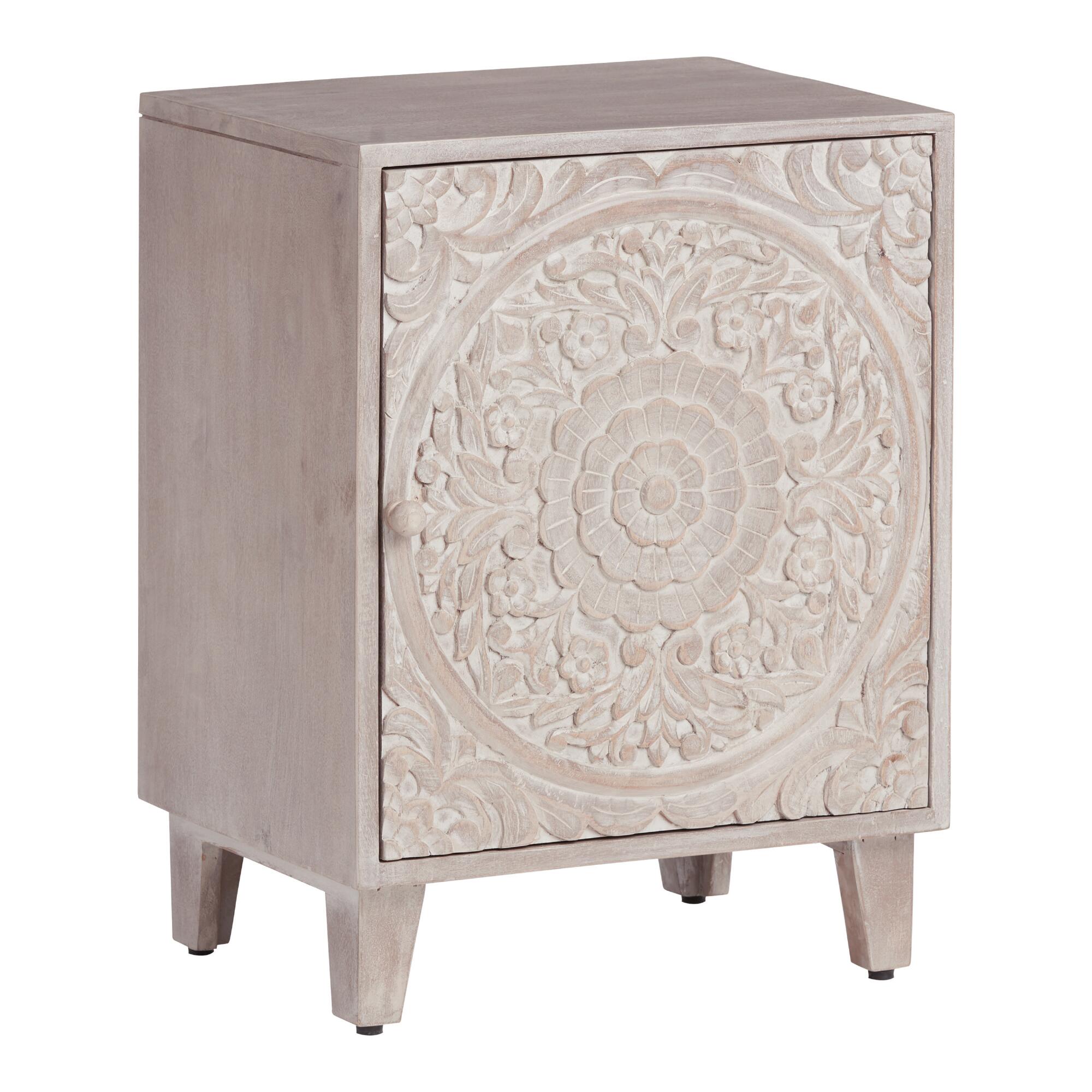 Whitewash Carved Wood Floral Monterey Side Cabinet by World Market