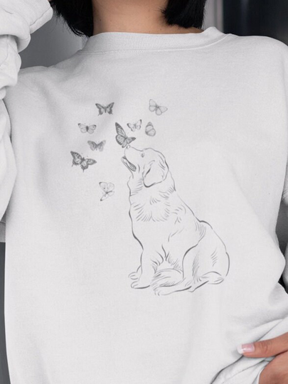 Sweater With Dogs, Unisex Heavy Blend Crewneck Sweatshirt, Butterfly Pullover, Cute Sweatshirt, Dog Mom, Dogs Lovers, Labradors