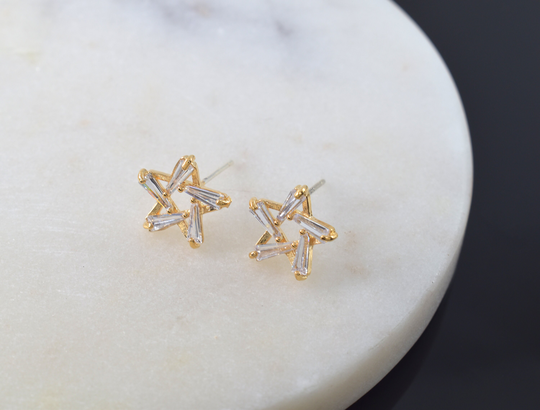 Cz Earrings, Edo-08G, 2Pcs, 16K Shiny Gold Plated Brass, Crystal, Nickel Free, Outer 11.5mm, 925 Silver Post
