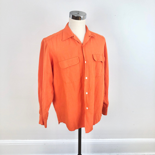 1990S Orange Linen Blend New Republic Loop Collar Shirt M