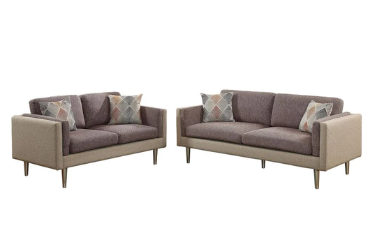 Poundex Alwin Midcentury 2-Piece Polyester/Polyester Blend Coffee/Light Coffee Living Room Set in Brown | F6556