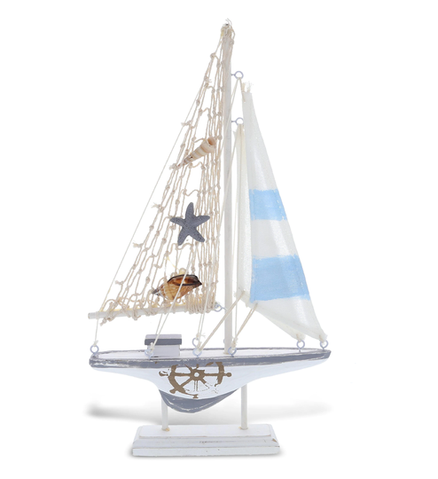 Cota Global Wood Sailboat Model Nautical Decor 12.5 Inch, Wooden Rustic Coastal Sailboat, Table Top Accents, Boat Beach Decorations