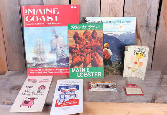 Vintage Paper Ephemera Lot Clam License Maine Restaurants Seafood Lobster Mid-Century Brochures