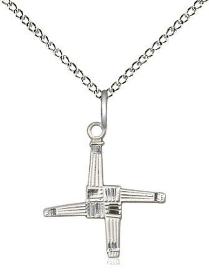 St. Brigid Cross Sterling Silver Pendant On A 18 Inch Light Curb Chain