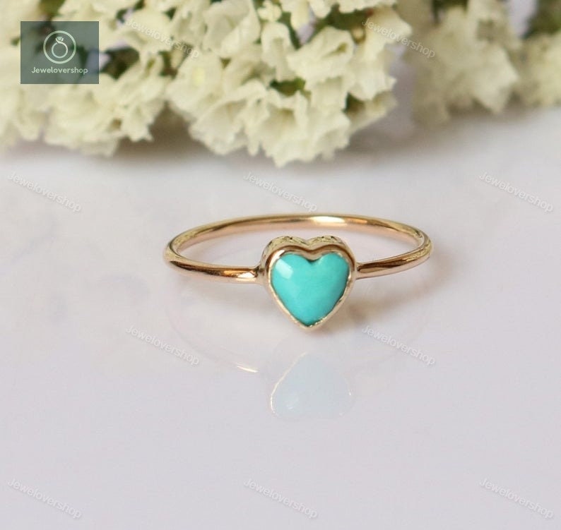 Turquoise Ring, Sterling Silver Wedding December Birthstone 14K Gold Vintage Anniversary Ring Gift