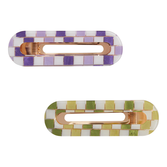 Rounded Green And Purple Checkered Hair Clips 2 Pack by World Market