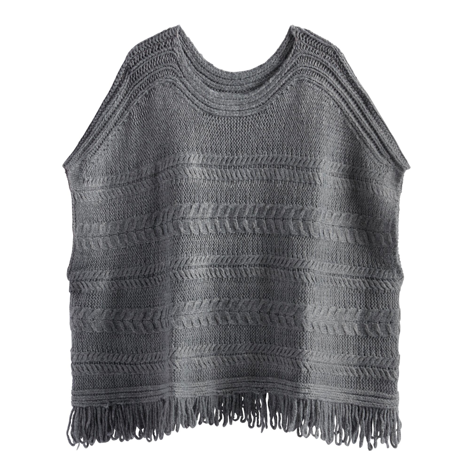 Gray Cable Knit Fringe Sweater - Acrylic by World Market