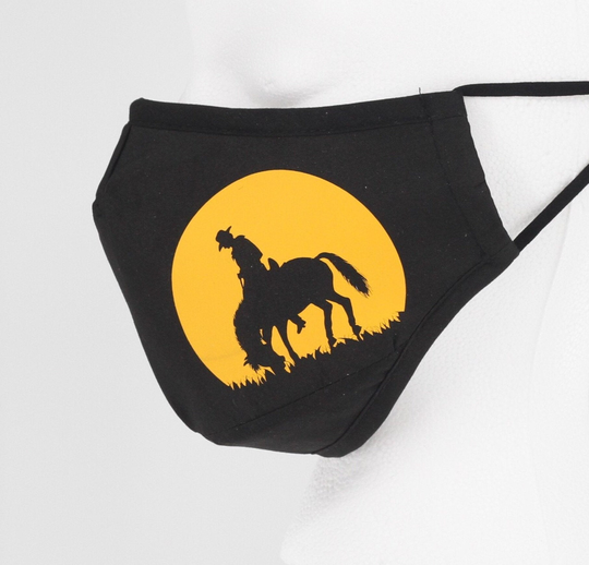 Decorated Mask With A Horse & Rider Design Cotton Non-Medical Facemask Filter Pocket & Adjustable Ear Loops Nose Wire