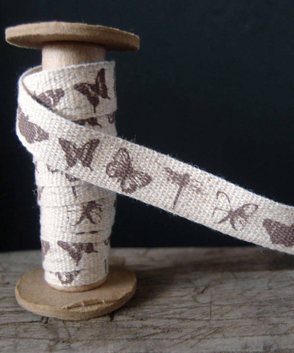Butterfly Dragonfly Rustic Linen Blend Print Cotton Ribbon, 5/8-Inch, 10-Yards Free Shipping