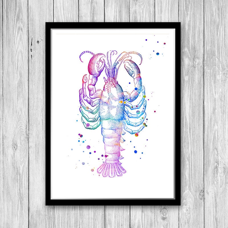 Lobster Watercolor Print Crawfish Nautical Art Kids Room Wall Decor Seafood Fish Food Restaurant For Kitchen