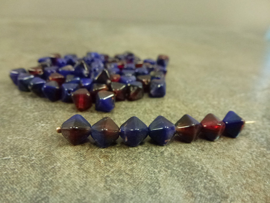 Navy/Dark Red Blend Czech Glass Lucerna Bicone Beads 6mm 50Pc Pressed