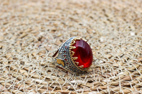 Ruby Mens Ring, Handmade Turkish Silver Men Ottoman Men's Jewelry, Gift For Him, 925K Sterling Ring