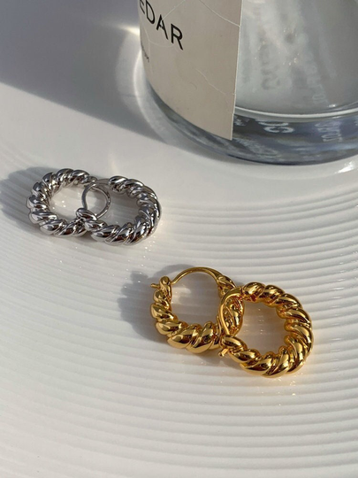 18K Gold Circle Twisted Hoop, Chunky Hoop Earrings, Dainty Minimalist Hoops, Huggie Gift For Her, Birthday