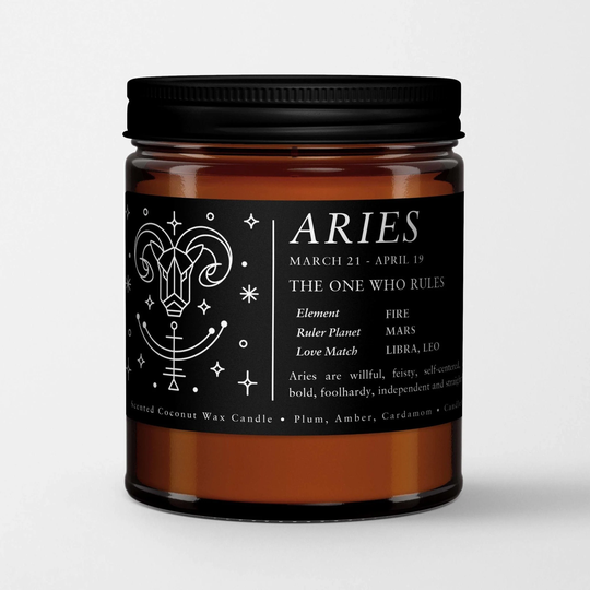 Zodiac Birthday Gift Candle in Amber Glass Sign Aries | Mar. 21 - Apr. 20