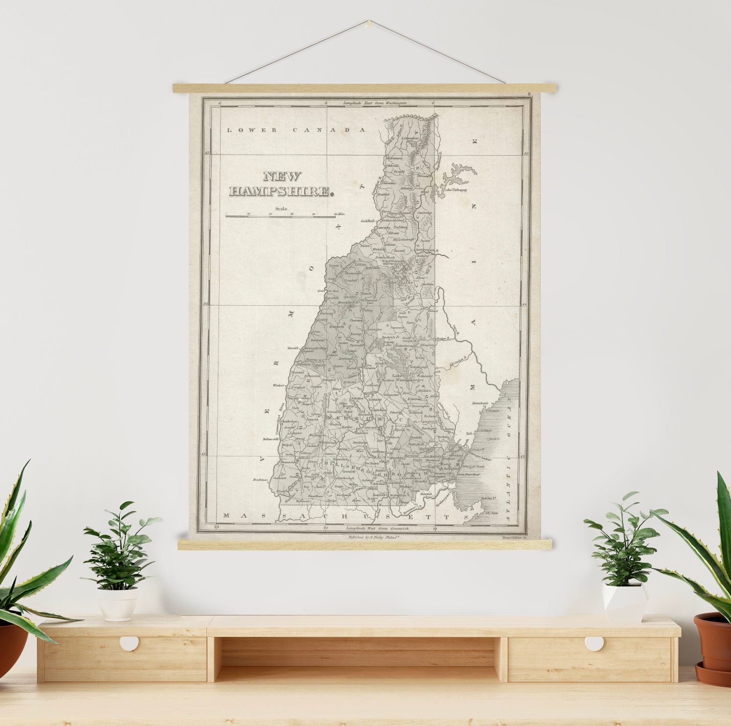 New Hampshire Antique State Map Print | Canvas Art Printed Marketplace