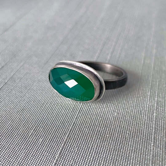 sterling Silver & Faceted Green Onyx Ring