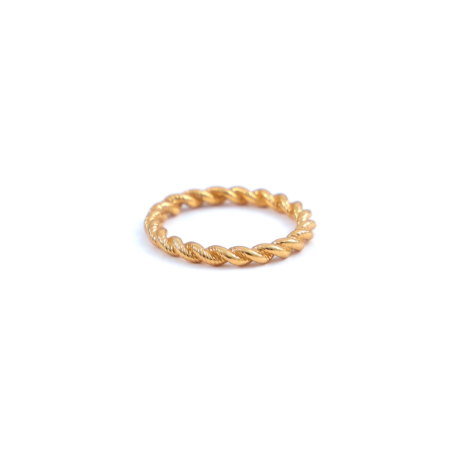 18K Gold Vermeil Textured Rope Rings, 2 Mm Handmade Midi 14K Twist Stacking Ring, Twisted Sterling Silver Ring