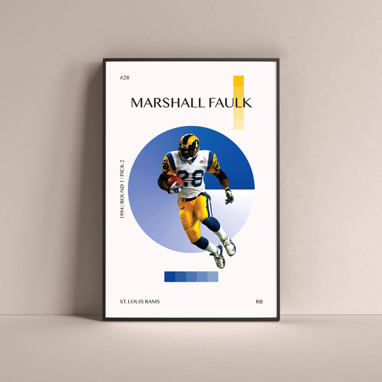 Marshall Faulk Poster, St. Louis Rams Art Print Minimalist Football Wall Decor For Home Living Kids Game Room Gym Bar Man Cave