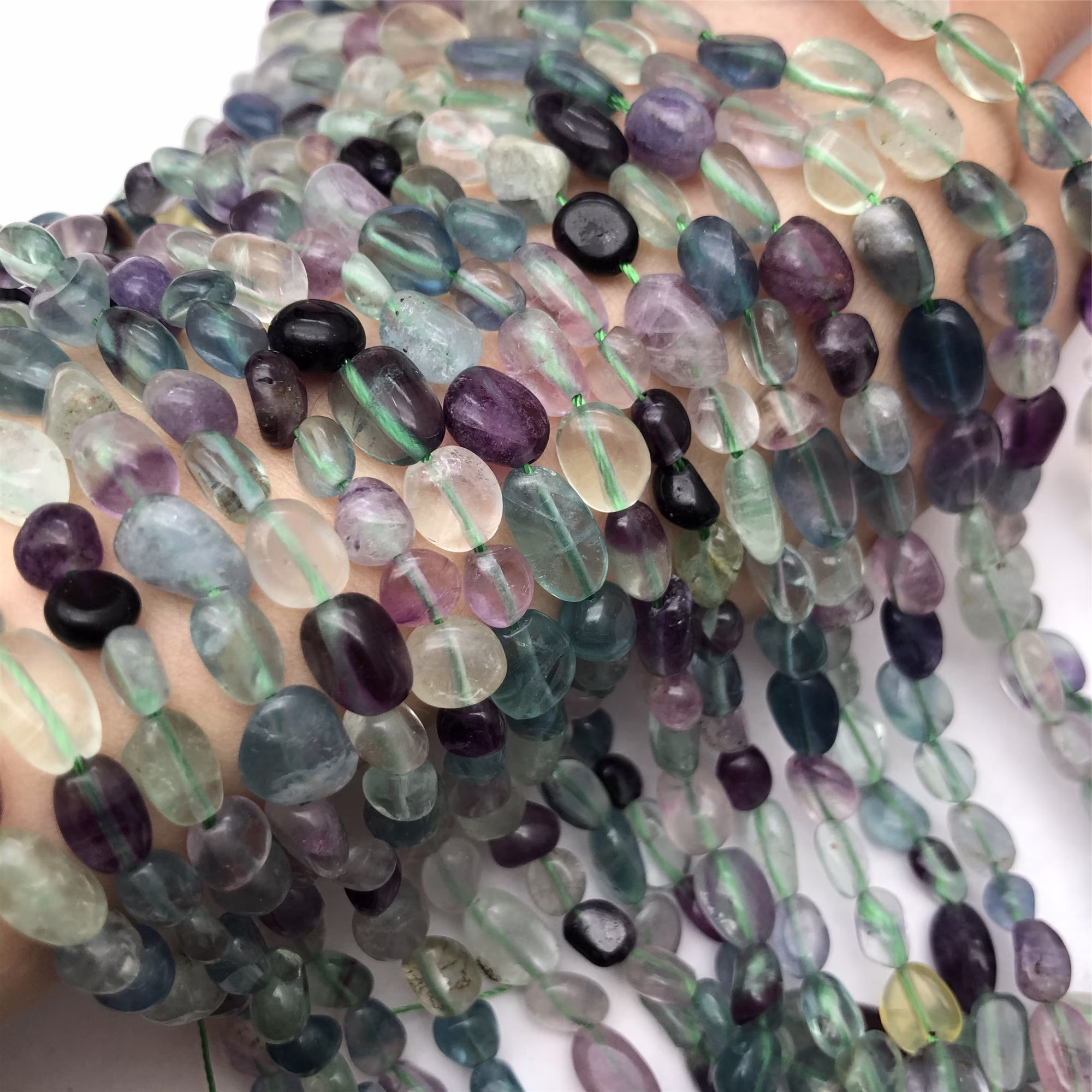 6-8mm Rainbow Fluorite Nugget Beads, 16Inches Strand, Hole Approx 0.7mm