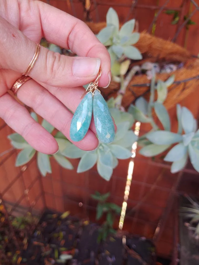 Teardrop Amazonite Earrings. Available in Sterling Silver, Gold Or Rose Gold. Long Earrings