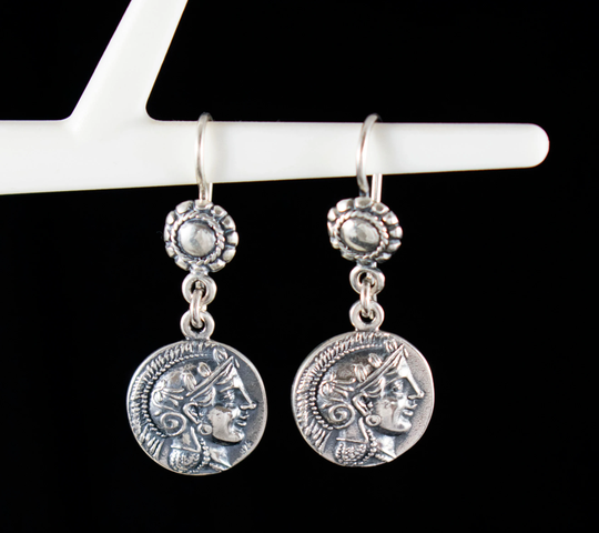 Athena Tetradrachm Handcrafted Silver Earrings-Goddess Athena-Owl Symbol Of Wisdom, Knowledge & Intelligence-Ancient Greek Coin-Copy