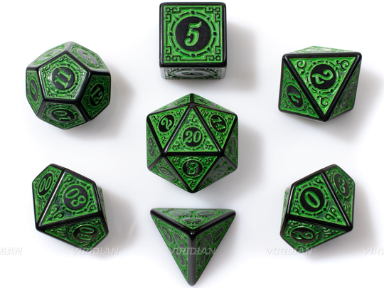 Metropolis | Roaring 20S Green Lattice Stylized Acrylic Dice Set | 7 Dnd Ttrpg