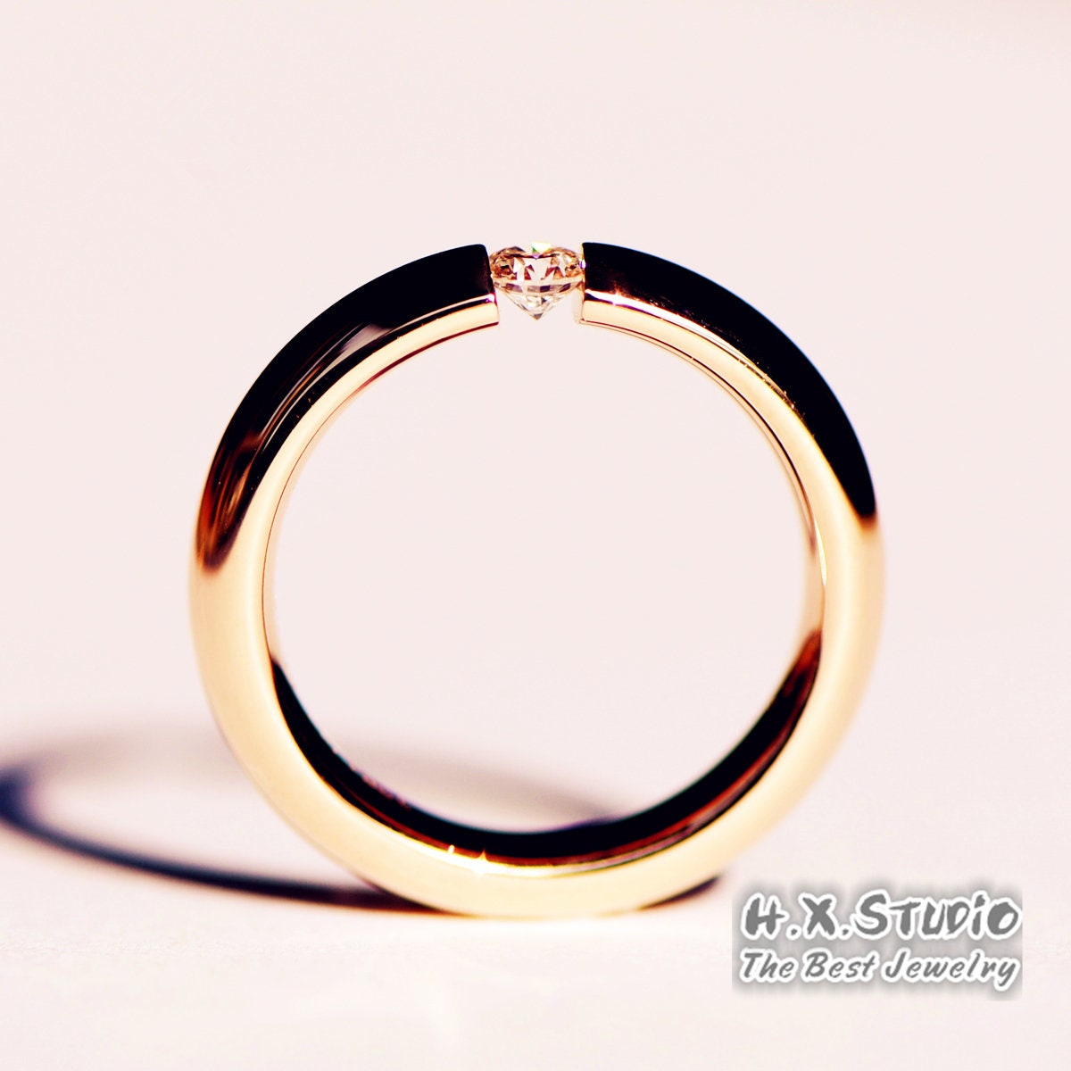 Hx Jewelry | Tension Set Diamond Matching Wedding Rings in Solid 18K Gold/Couple Ring Set/His & Her Rings/Gift For Women & Girls