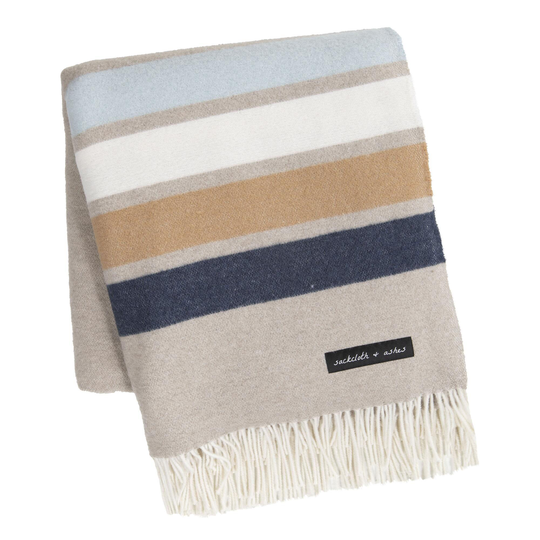 Sackcloth & Ashes Sand and Blue Striped Throw Blanket - Wool by World Market