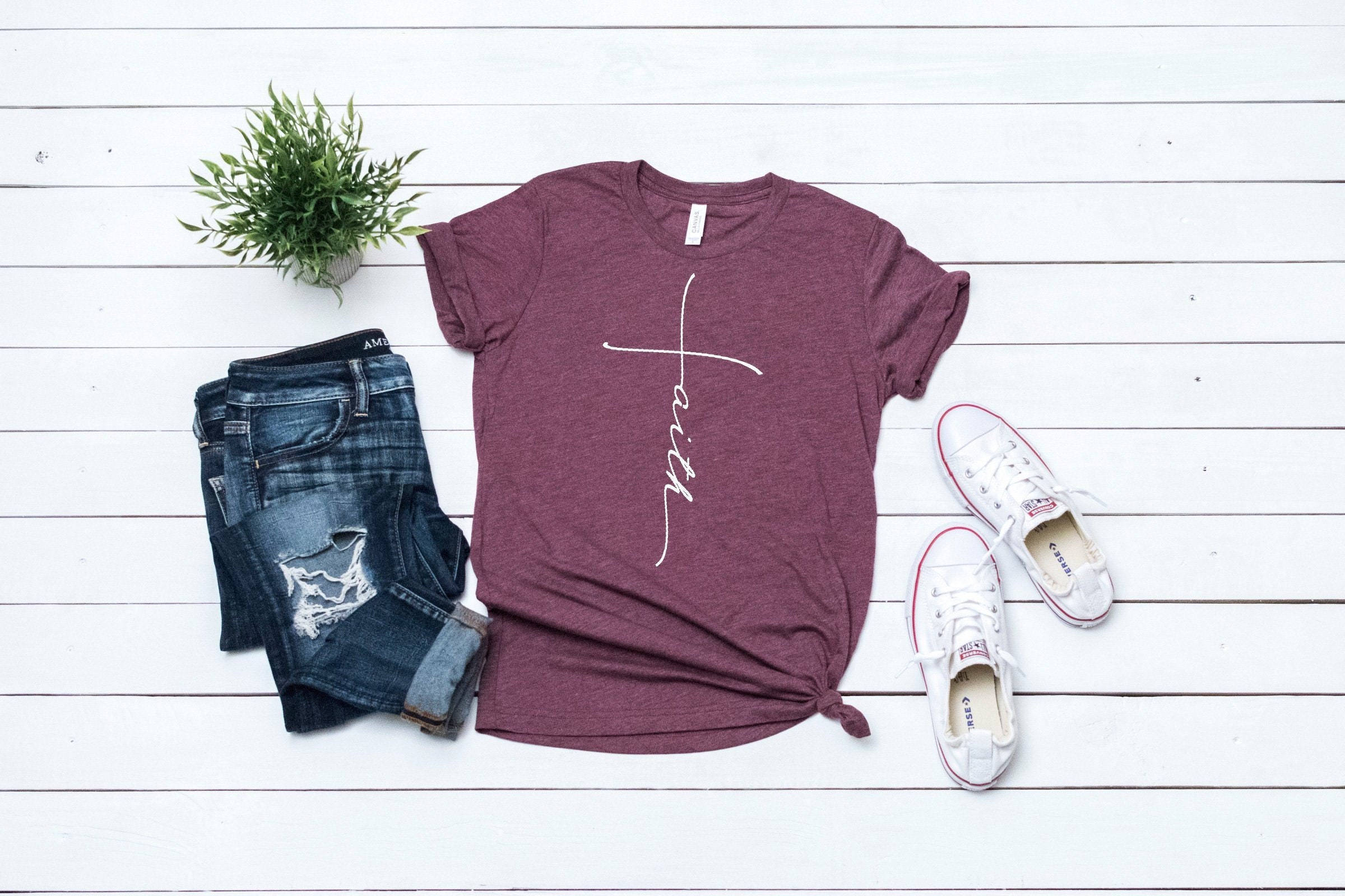 Faith Cross Tri-Blend Graphic Tee-Christian T-Shirt-Faith Shirt-Christian Apparel-Inspirational T-Shirts-Christmas Gift