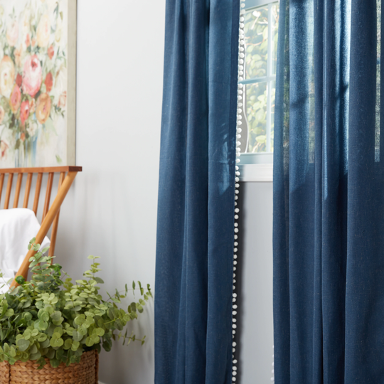 allen + roth 108-in Navy Polyester Blend Light Filtering Back Tab Single Curtain Panel in Blue | X854.027108ZBG