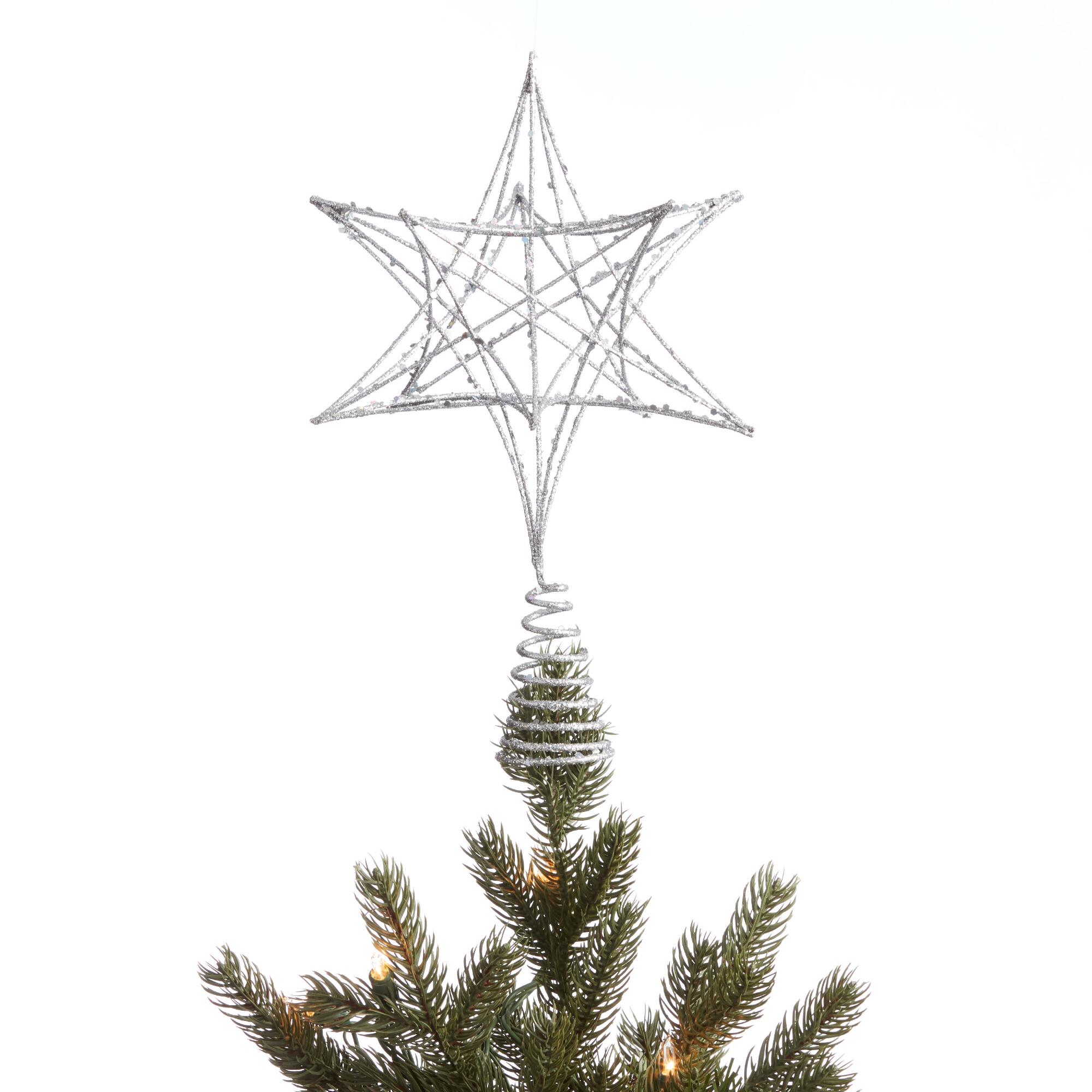 Glittered Silver Metal Star Tree Topper: Multi by World Market