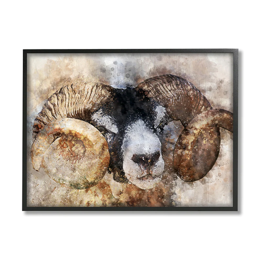 Stupell Industries Big Horned Ram Abstract Dreamlike Portrait Ziwei Li Framed 30-in H x 24-in W Abstract Print in Brown | AC-747-FR-24X30