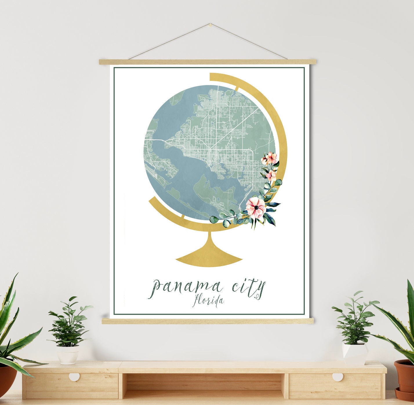 Panama City Florida Globe Street Map | Hanging Canvas Of Printed Marketplace