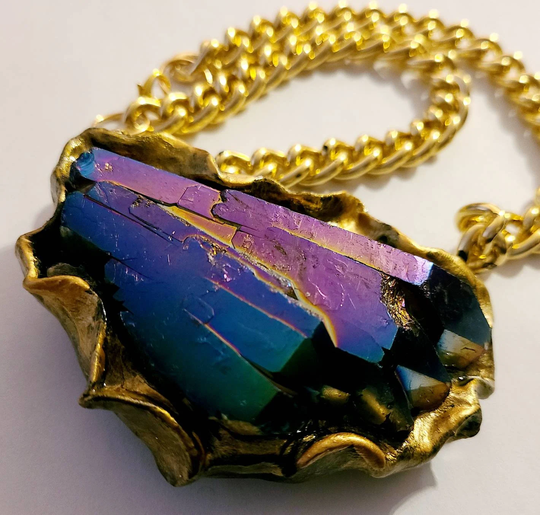 Titanium Quartz Gemstone Statement Pendant, Badass Jewelry Connoisseurs, Jeweltone Talisman, Wearable Art Designs, Bold Rocker Chic