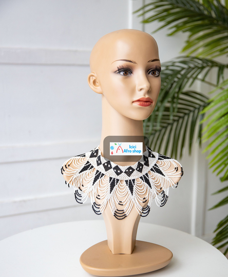 Black & White Necklace | |Beaded |Masai Gift |African |Maasai |Adjustable |Wholesale Jewelry |Zulu