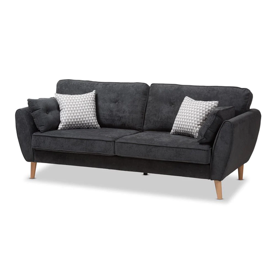 Baxton Studio Miranda Midcentury Charcoal Polyester/Blend Sofa in Gray | 145-8214-LW