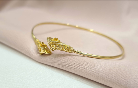 Rams Head Bangle Bracelet 14K Yellow Gold Aries Zodiac Gift Coctail Jewelry Handmade Greek For Her Irmajewellerygr