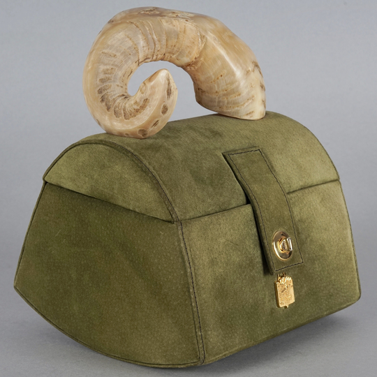 Vintage 31 Fevrier Paris Horn Top Handle Suede Vanity Bag