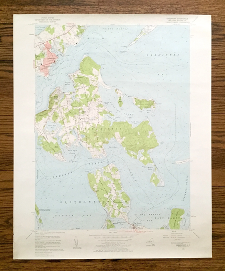Antique Greenport, New York 1956 Us Geological Survey Topographic Map - Suffolk County, Long Island, Southold, Shelter Bay Point Ny