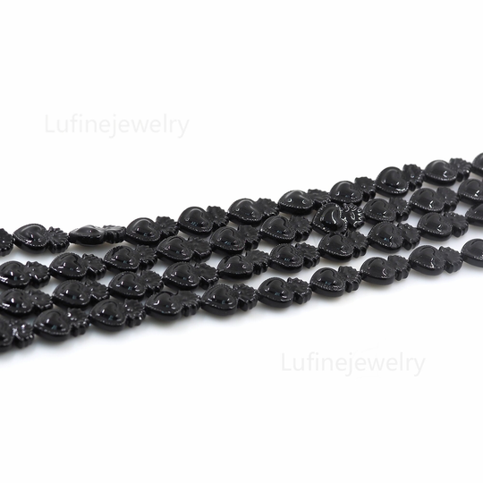 22Pcs Black Sacred Heart Milagros Loose Ceramic Porcelain Beads Charm For Diy Crafts Findings Jewelry Making(10x15mm