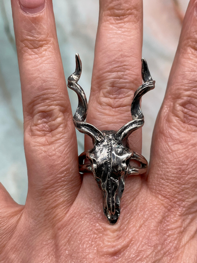 Wow Awesome Sterling Silver Spiral Horned Antelope Unisex Bull Ram Skull Head Horns Ring
