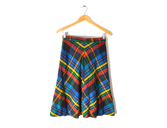 70S Plaid Skirt Size 6 Womens Wool Blend Mid Length Black