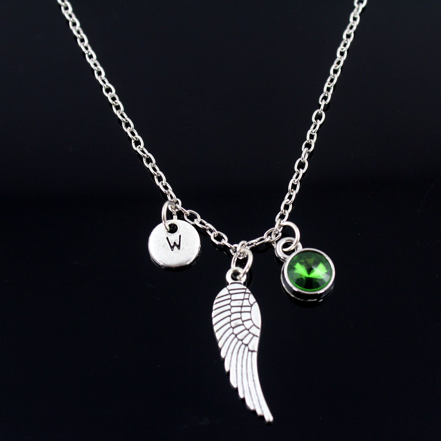 Personalized Angel Wing Necklace - Birthstone -Initial Neckalace Miscarriage Jewelry Initial