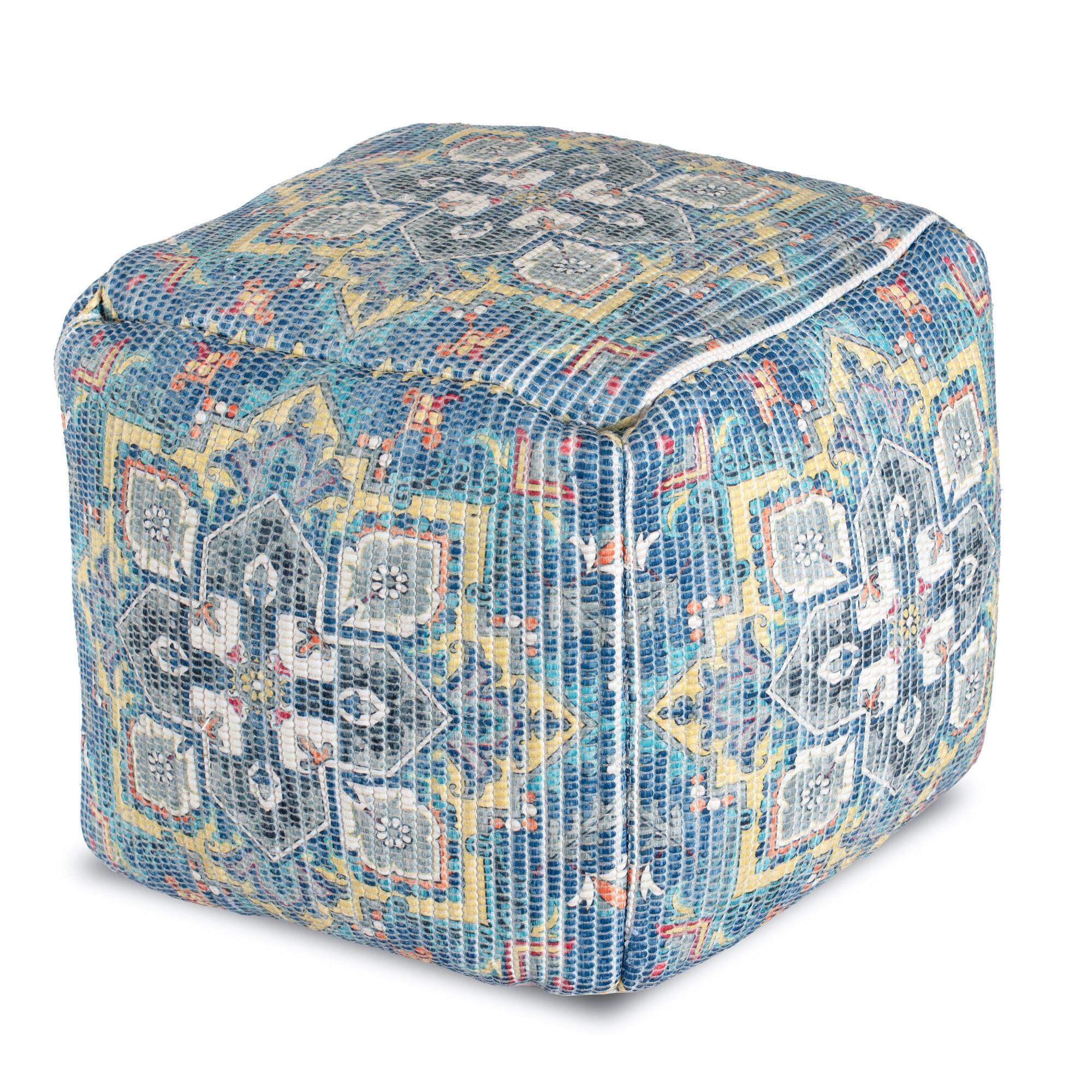 Square Blue Vintage Medallion Pouf: Blue/Multi by World Market