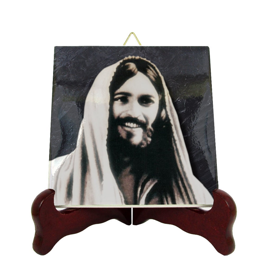 Smiling Jesus - Catholic Gifts Religious Icon On Tile Christ Art Devotional Gift Divine Will Image Smiles
